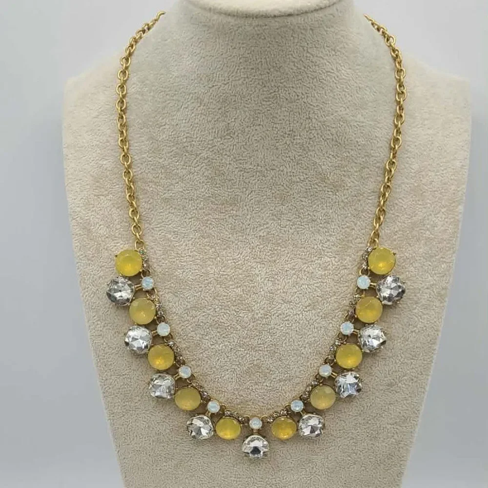 J Crew Factory Gold Tone Clear & Gold Crystal Necklace NWT!
